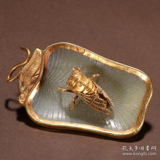 清 和田玉包金一夜成名摆件