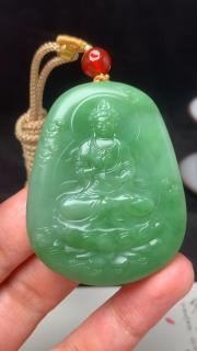 和田玉和田玉碧玉老料挂件观音 普渡众生 色泽阳绿 密度好 油性十足
