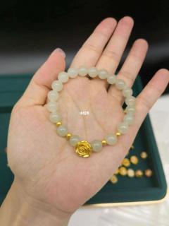—和田玉足金玫瑰花手串