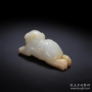 清中期 新疆山料 和田玉白玉圆雕 持如意童子 把件挂件古玉老玉