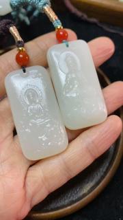 和田玉白玉文殊普贤牌子挂件